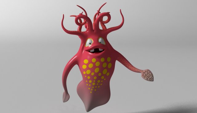 Cartoon squid monster rigged 3D 모델 .c4d .max .obj .3ds .fbx .stl .blend 