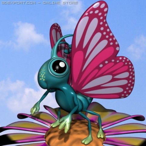 cartoon butterfly rigged 3D Model .c4d .max .obj .3ds .fbx .stl .blend 