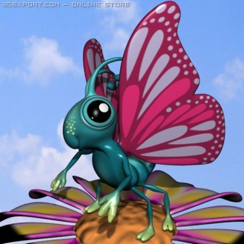 cartoon butterfly rigged 3D Model .c4d .max .obj .3ds .fbx .stl .blend 