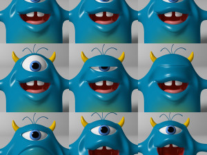 cartoon blue monster rigged 3D 모델