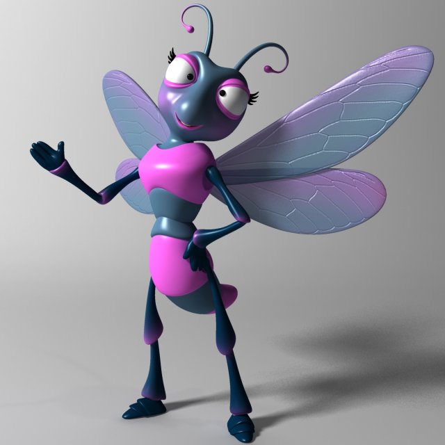 Cartoon Dragonfly RIGGED 3D Model .c4d .max .obj .3ds .fbx .stl .blend 