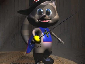 personaggio dei cartoni animati del moschettiere procione truccato Modello 3D