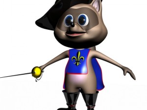 racoon musketeer cartoon character rigged 3D-Modell
