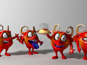 Cartoon Red Monster Rigged 3D Model
