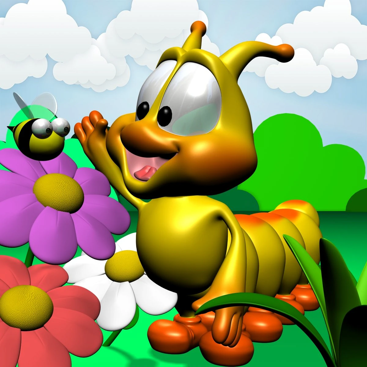 cartoon caterpillar rigged 3D Model .c4d .max .obj .3ds .fbx .stl .blend 