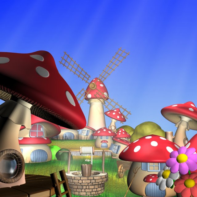 cartoon mushroom village 3D Model .c4d .max .obj .3ds .fbx .stl .blend 