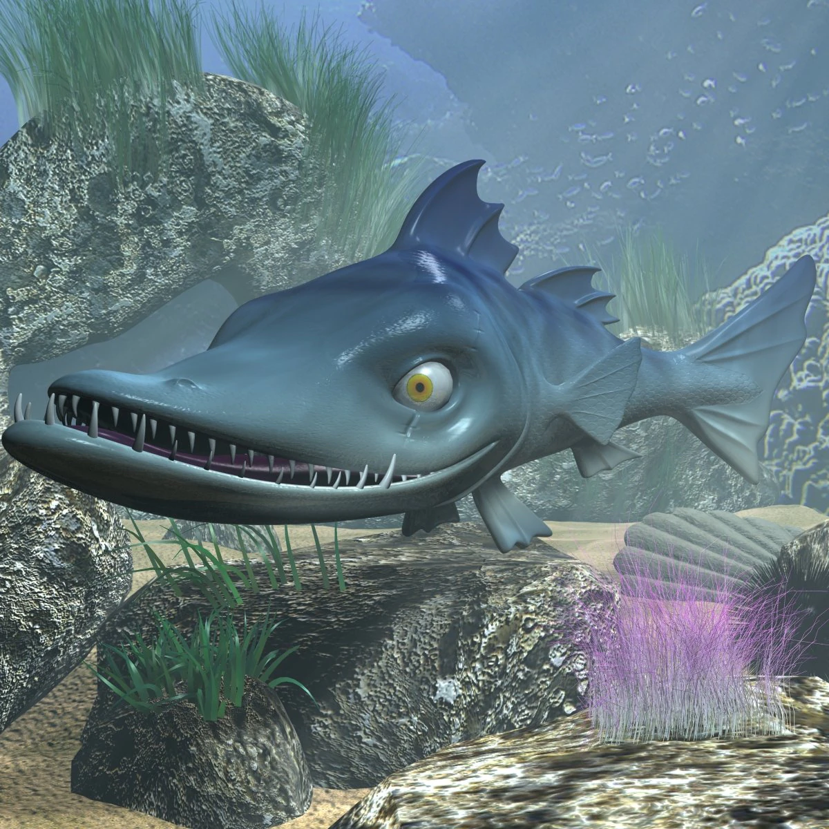 cartoon barracuda fish rigged 3D Model .c4d .max .obj .3ds .fbx .stl .blend 