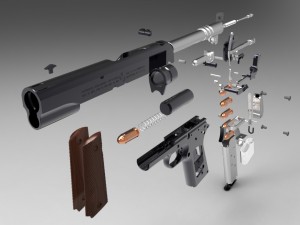 colt 1911-a1 model goverment pistol detailed assembly 3D Print Model