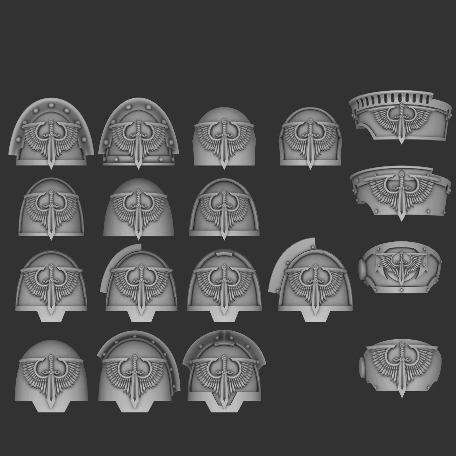 Dark Angels shoulders 3D Print Model .c4d .max .obj .3ds .fbx .stl .blend 