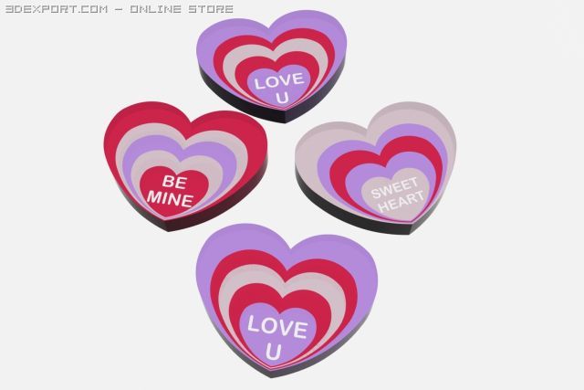 3d acrylic valentine hearts Modelo 3D .c4d .max .obj .3ds .fbx .stl .blend