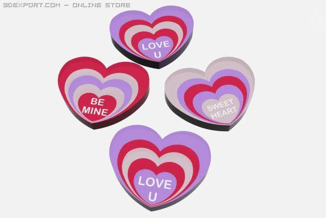 3d acrylic valentine hearts 3D Model .c4d .max .obj .3ds .fbx .stl .blend