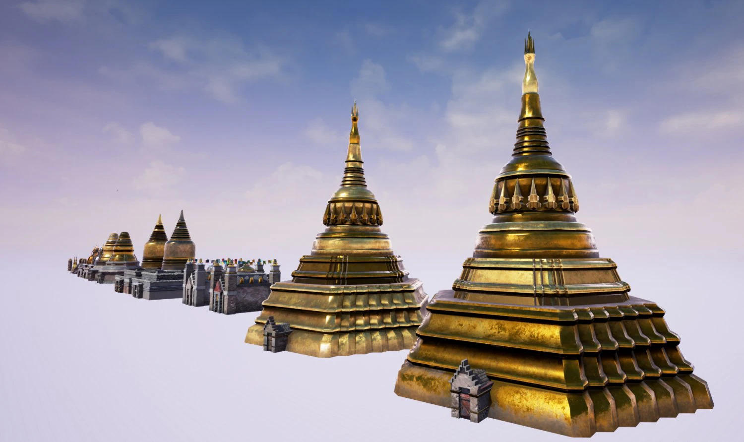 asian temple - pagoda set model 3D Model .c4d .max .obj .3ds .fbx .stl .blend 