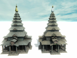 asian temple - pagoda set model Model 3D