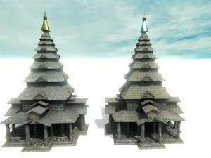 asian temple - pagoda set model 3D Model
