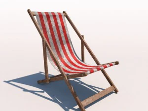 deck chair - red - weathered 3D Model