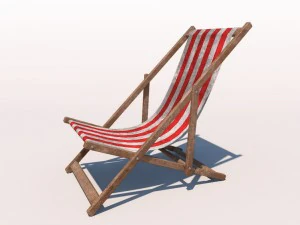 deck chair - red - weathered 3D Model
