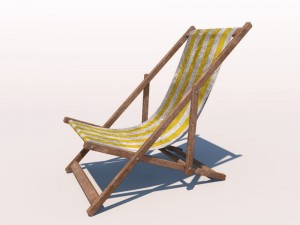 deck chair - yellow - weathered 3D 모델
