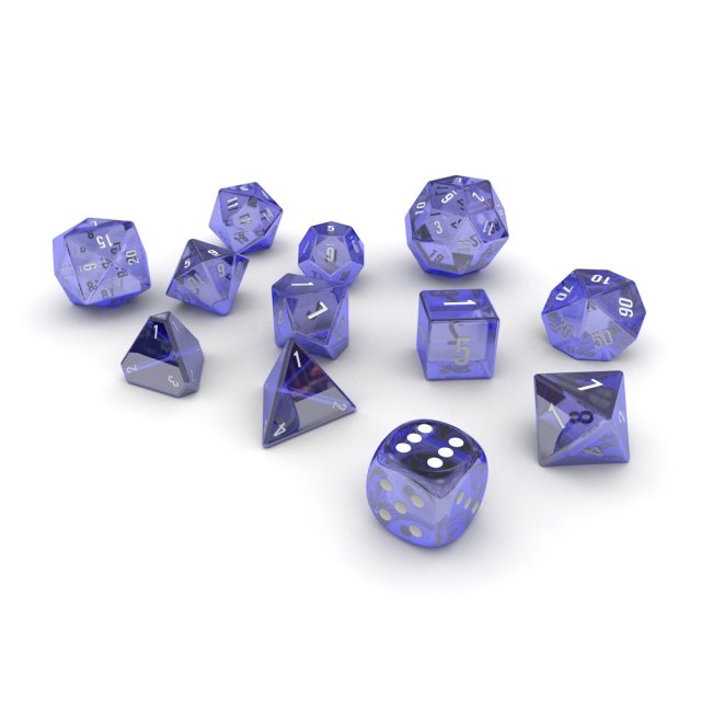 polyhedral dice set - blue glass 3D मॉडल .c4d .max .obj .3ds .fbx .stl .blend 