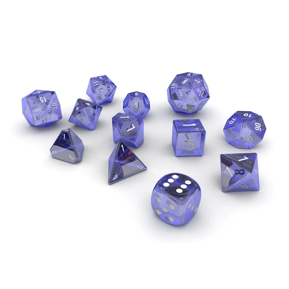 polyhedral dice set - blue glass 3D Model .c4d .max .obj .3ds .fbx .stl .blend 