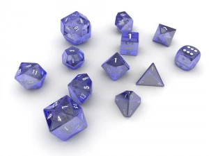 polyhedral dice set - blue glass 3D Model