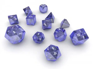 polyhedral dice set - blue glass 3D Model