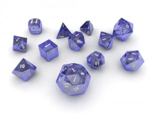 polyhedral dice set - blue glass 3D Model