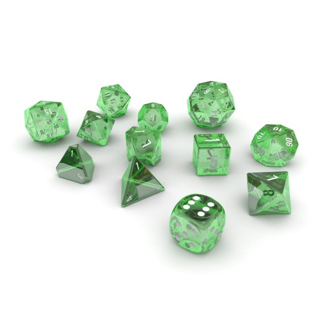 polyhedral dice set - green glass 3D Model .c4d .max .obj .3ds .fbx .stl .blend 
