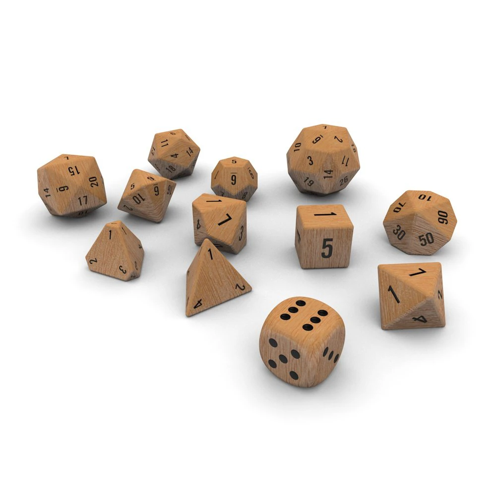 polyhedral dice set - wood 3D Model .c4d .max .obj .3ds .fbx .stl .blend 