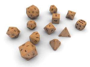 polyhedral dice set - wood 3D Model