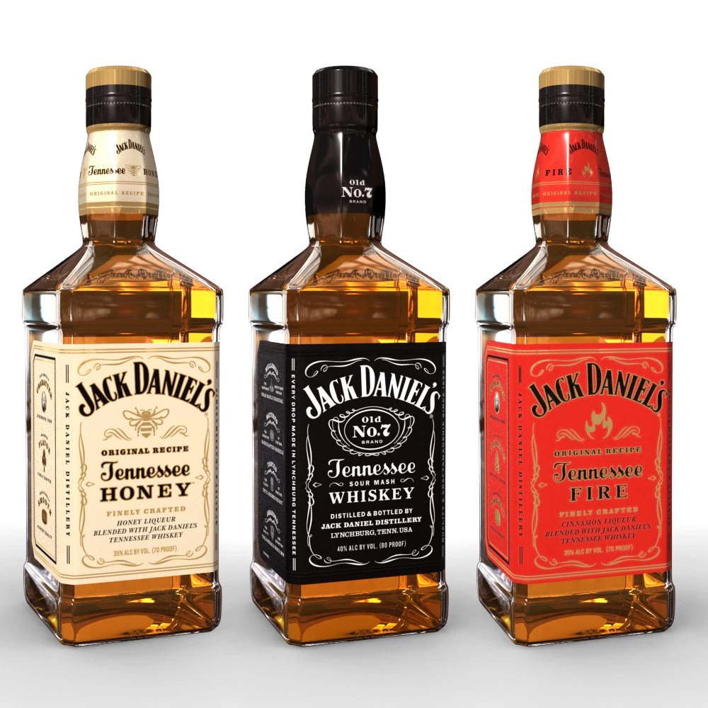 jack daniels bottle set 3D Model .c4d .max .obj .3ds .fbx .stl .blend 
