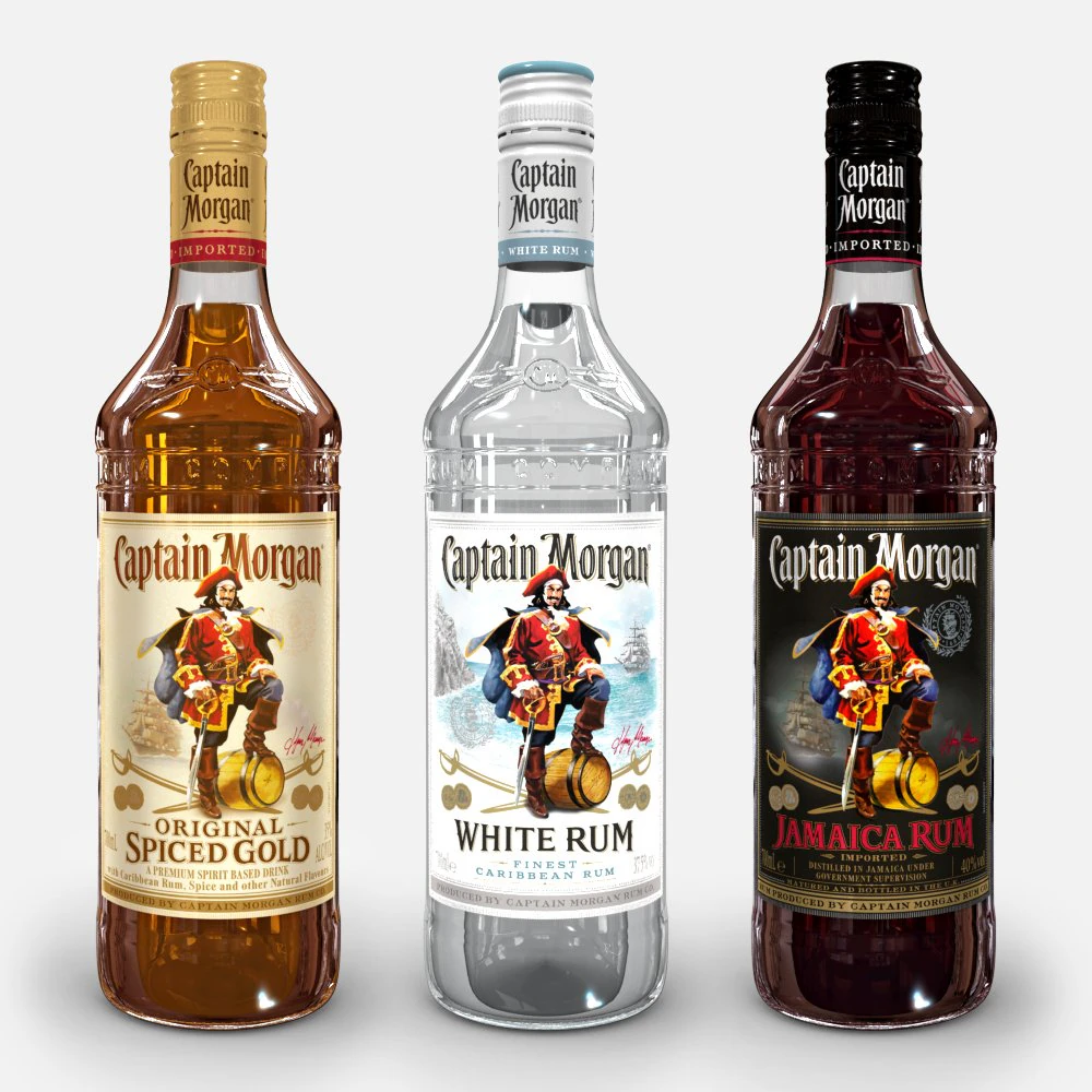captain morgan bottle set 3D Model .c4d .max .obj .3ds .fbx .stl .blend 