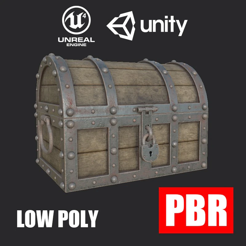 treasure chest low poly pbr 3D Print Model .c4d .max .obj .3ds .fbx .stl .blend 