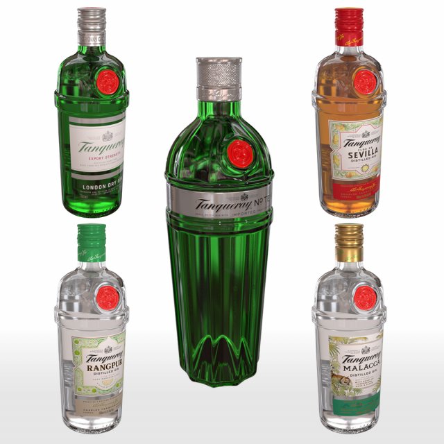 tanqueray 70cl bottle set 3D Model .c4d .max .obj .3ds .fbx .stl .blend 