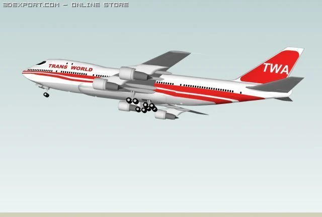 trans world airlines boeing 747121 3D Model .c4d .max .obj .3ds .fbx .stl .blend 