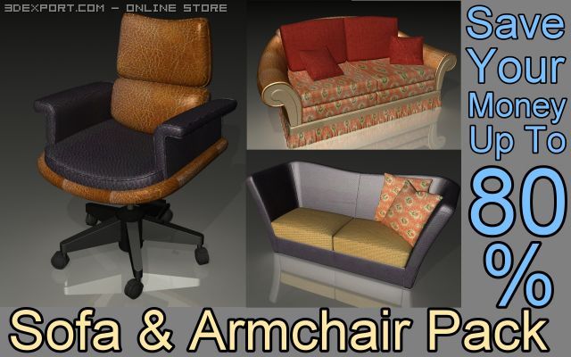 sofa armchair pack 3D 모델 .c4d .max .obj .3ds .fbx .stl .blend 