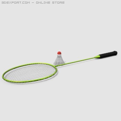 badminton rackect with shuttlecock 3D 모델 .c4d .max .obj .3ds .fbx .stl .blend 