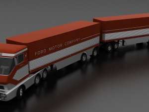 big red gas turbine 1964 concept semi truck and double trailer Modèle 3D