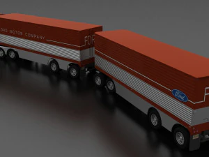 big red gas turbine 1964 concept semi truck and double trailer 3D Model