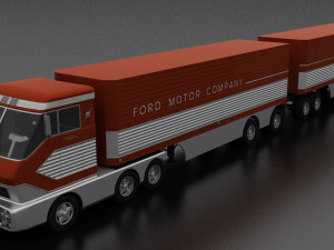 big red gas turbine 1964 concept semi truck and double trailer Modèle 3D