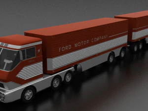 big red gas turbine 1964 concept semi truck and double trailer 3D Model