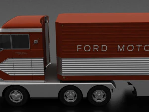 big red gas turbine 1964 concept semi truck and double trailer 3D Model