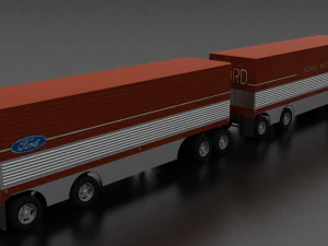 big red gas turbine 1964 concept semi truck and double trailer 3D Model