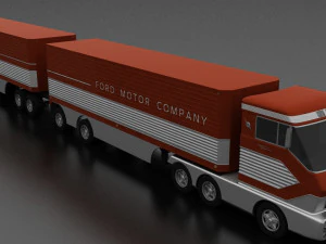 big red gas turbine 1964 concept semi truck and double trailer 3D Model
