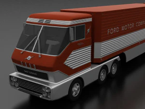 gro&szlig;er roter Gasturbinen-Konzept-Sattelschlepper von 1964 und Doppelanh&auml;nger 3D Modell