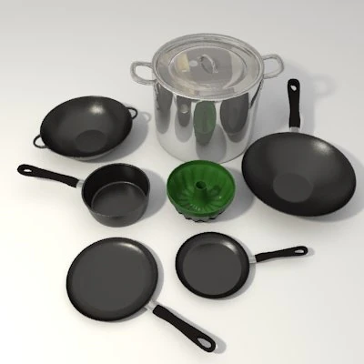 pots and pans set 3D Model .c4d .max .obj .3ds .fbx .stl .blend 