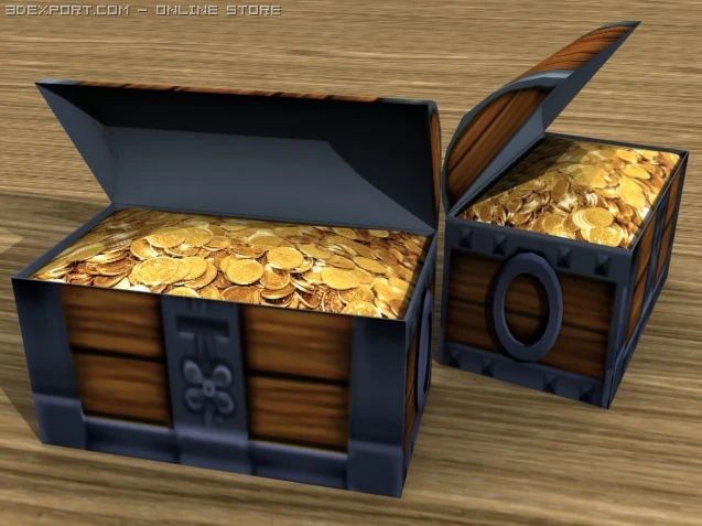 gold coins treasure chest 3D Model .c4d .max .obj .3ds .fbx .stl .blend 