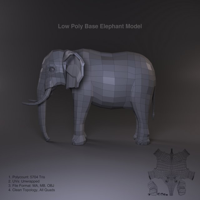 low poly base elephant model Modèle 3D .c4d .max .obj .3ds .fbx .stl .blend 