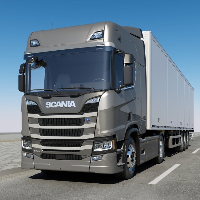 truck r 500 with trailer Modèle 3D .c4d .max .obj .3ds .fbx .stl .blend