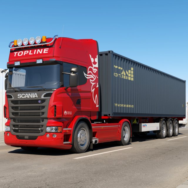 truck with container trailer 3D मॉडल .c4d .max .obj .3ds .fbx .stl .blend 