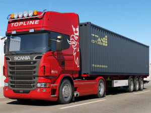 truk dengan trailer kontainer Model 3D